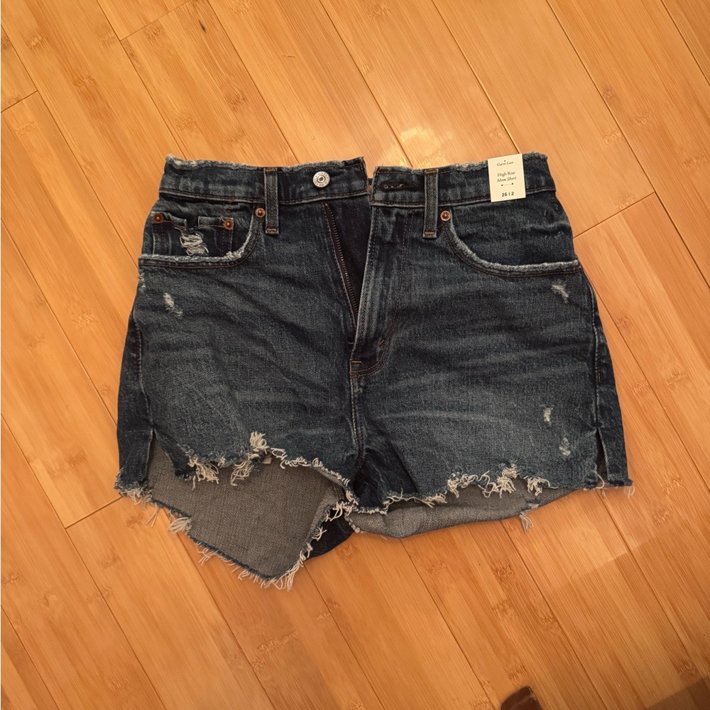 Abercrombie & Fitch Distressed Denim Shorts - Dark Blue